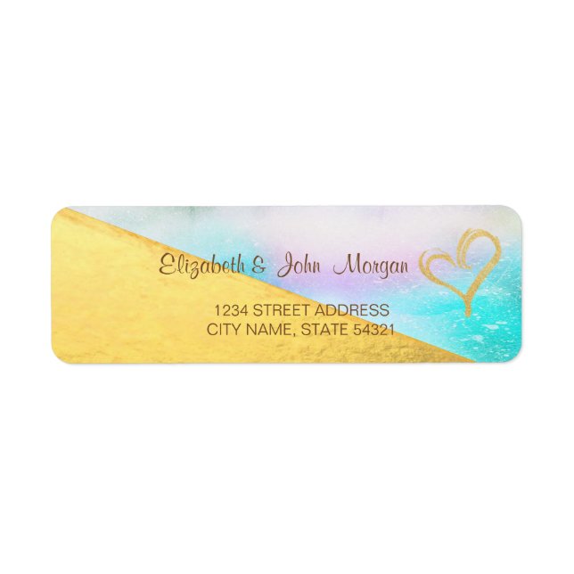 Trendy Colourful Gold Glitter Heart  Address Label (Front)