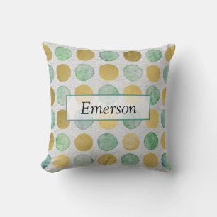 Trendy Colourful Gold Green Blue Beach Colour Dots Throw Pillow