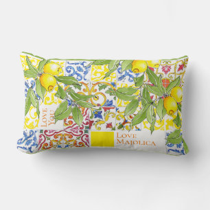 Trendy Colourful Italian Majolica Tiles Lumbar Pillow