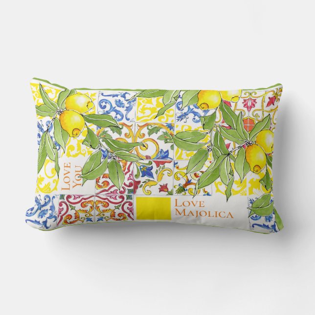 Trendy Colourful Italian Majolica Tiles Lumbar Pillow (Front)