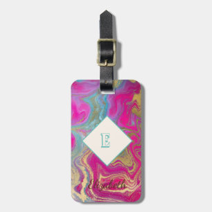 Trendy Colourful Marble, Monogram Luggage Tag