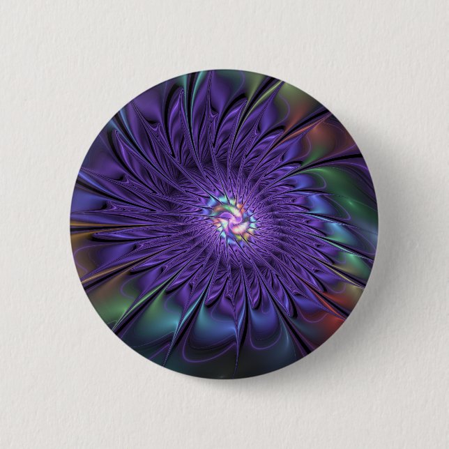 Trendy Colourful Modern Abstract Fractal Flower 2 Inch Round Button (Front)
