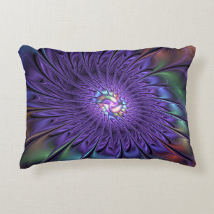 Trendy Colourful Modern Abstract Fractal Flower Accent Pillow