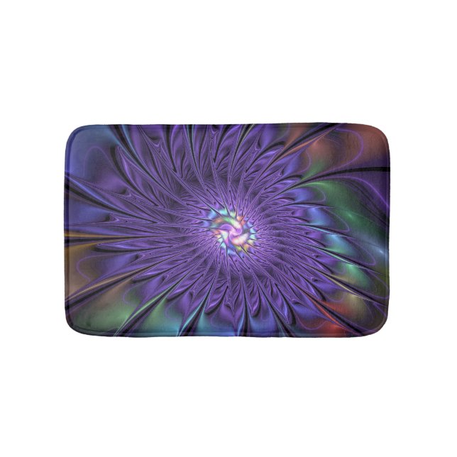 Trendy Colourful Modern Abstract Fractal Flower Bath Mat (Front)
