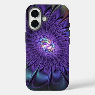 Trendy Colourful Modern Abstract Fractal Flower iPhone 16 Case
