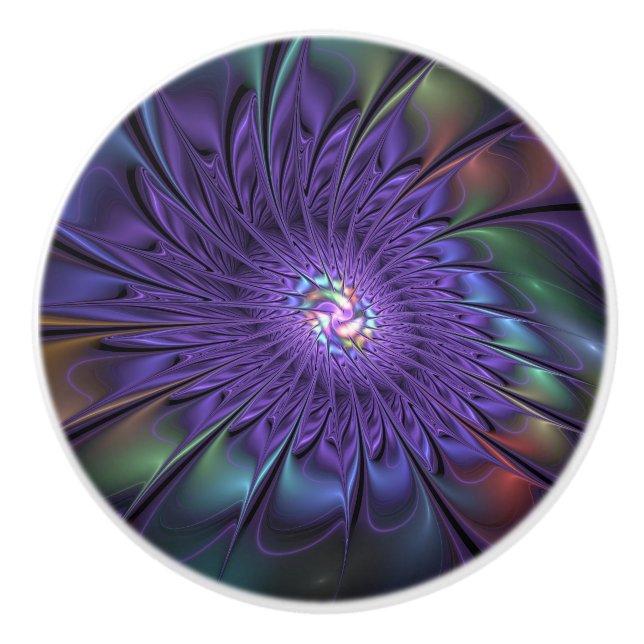 Trendy Colourful Modern Abstract Fractal Flower Ceramic Knob (Front)