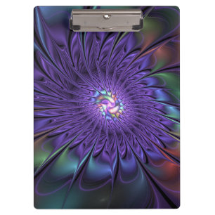 Trendy Colourful Modern Abstract Fractal Flower Clipboard