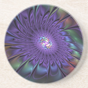 Trendy Colourful Modern Abstract Fractal Flower Coaster