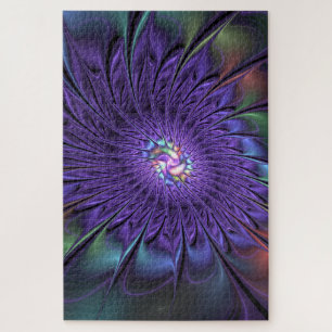 Trendy Colourful Modern Abstract Fractal Flower Jigsaw Puzzle