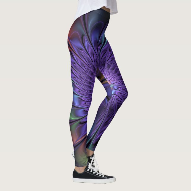 Trendy Colourful Modern Abstract Fractal Flower Leggings (Right)