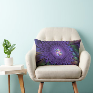 Trendy Colourful Modern Abstract Fractal Flower Lumbar Pillow