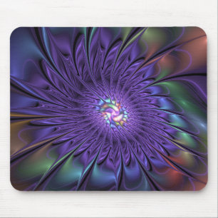 Trendy Colourful Modern Abstract Fractal Flower Mouse Pad