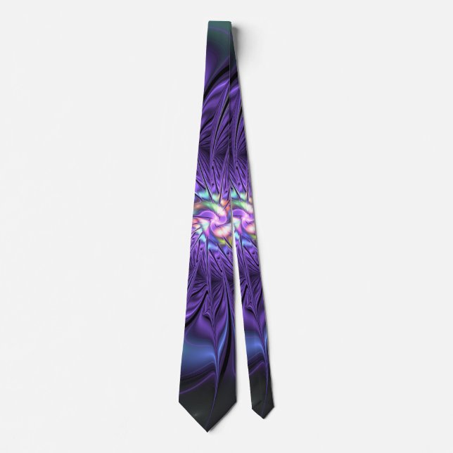 Trendy Colourful Modern Abstract Fractal Flower Tie (Front)