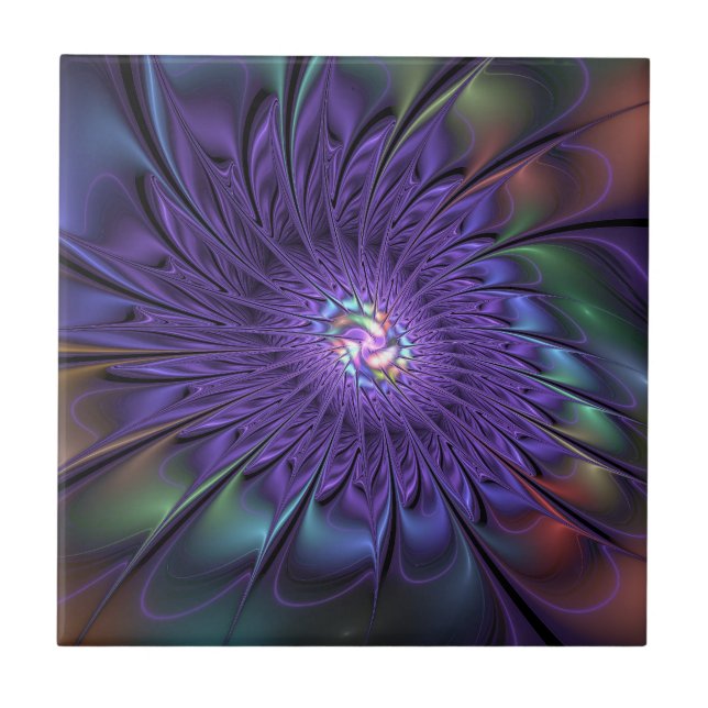 Trendy Colourful Modern Abstract Fractal Flower Tile (Front)