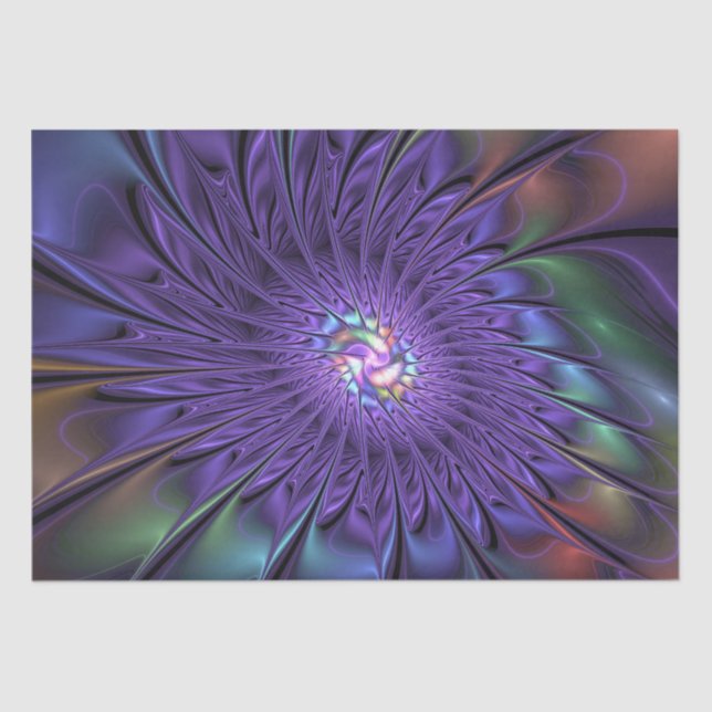 Trendy Colourful Modern Abstract Fractal Flower Tissue Paper (Front)