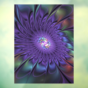 Trendy Colourful Modern Abstract Fractal Flower Window Cling