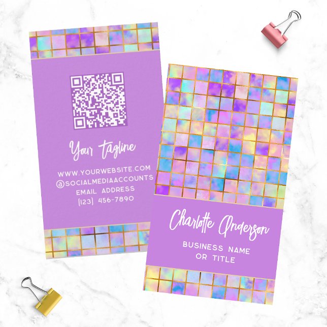 Trendy Colourful Modern Tiles QR Code Abstract Nam Business Card (Creator Uploaded)
