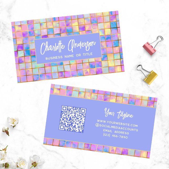 Trendy Colourful Modern Tiles QR Code Abstract Nam Business Card (Creator Uploaded)