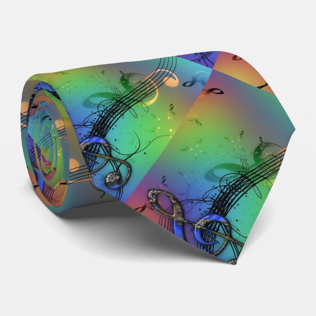 Trendy Colourful Musical Design on a Tie (Rolled)