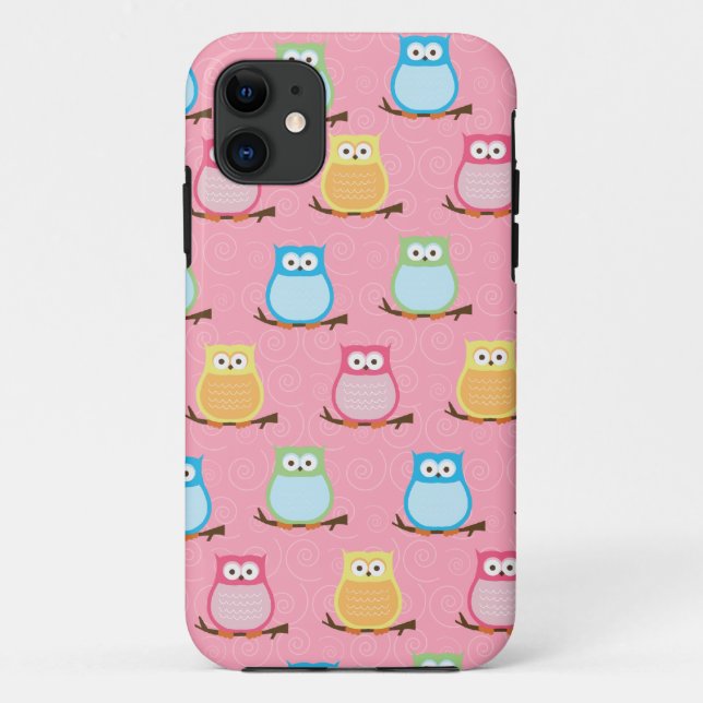 Trendy Colourful Owls iPhone 5 Case (Pink) (Back)