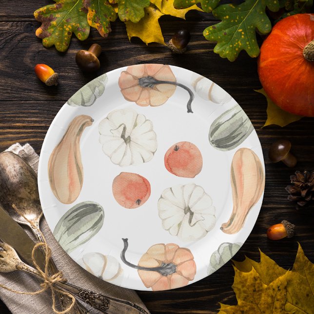 Trendy Colourful Pumpkin Pattern | Autumn Vibes Paper Plate (Creator Uploaded)