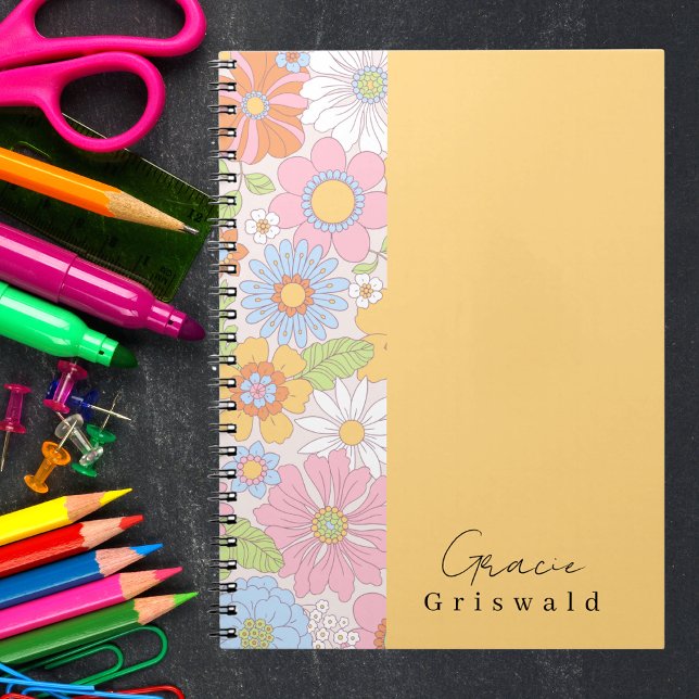 Trendy Colourful Retro Floral Pattern Girly Notebook (Creator Uploaded)