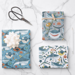 Trendy Colourful Shark Animal Children Boy Birthda Wrapping Paper Sheet