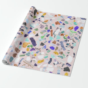 Trendy Colourful Shiny Stones Terrazzo Pink Design Wrapping Paper