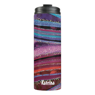 Trendy Colourful Striped Glitter Agate Thermal Tumbler
