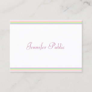 Trendy Colourful Striped Template Modern Script Business Card