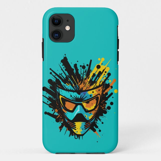 Trendy Colourful Turquoise Paintball Mask Splatter Case-Mate iPhone Case (Back)