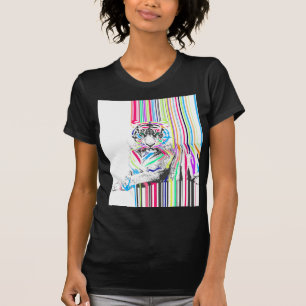 trendy colourful vibrant neon stripes tiger paint T-Shirt