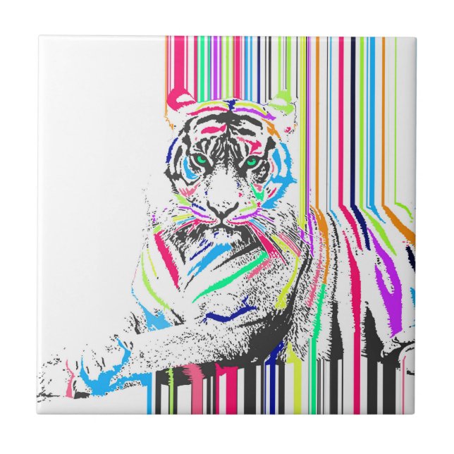 trendy colourful vibrant neon stripes tiger paint tile (Front)