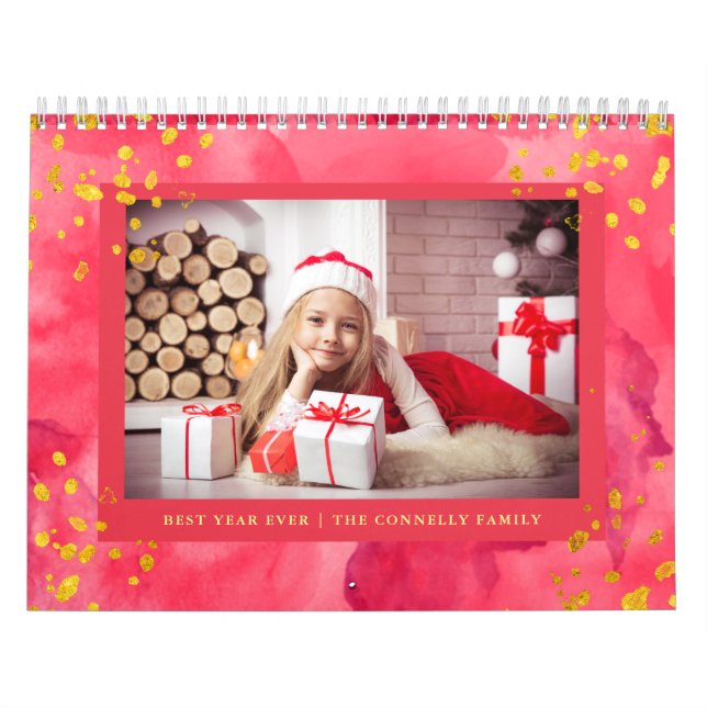 Trendy Colourful Watercolor with Gold | Photo Calendar (Cover)