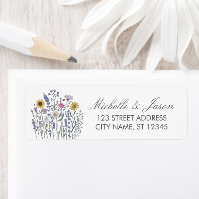 Trendy Colourful Wildflower Wedding Return Address (Insitu)