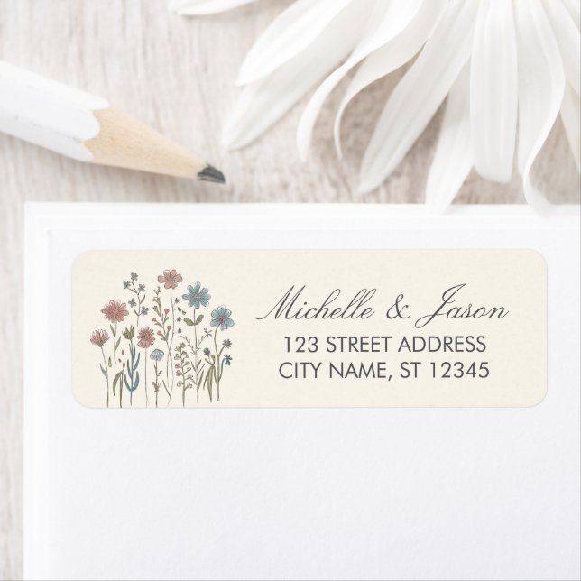Trendy Colourful Wildflower Wedding Return Address (Insitu)