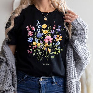 Trendy Colourful Wildflowers with Monogram T-Shirt