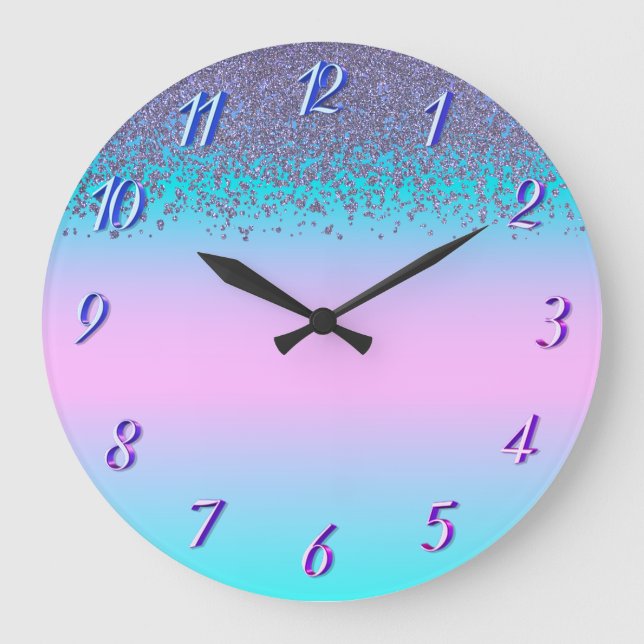 Trendy Confetti Diamonds Ombre Holographic Large Clock (Front)