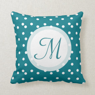 Trendy Confetti Dots Monogrammed Bluish Green Throw Pillow