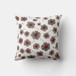 Trendy Contemporary Stylish Girly Floral Red Grey Throw Pillow