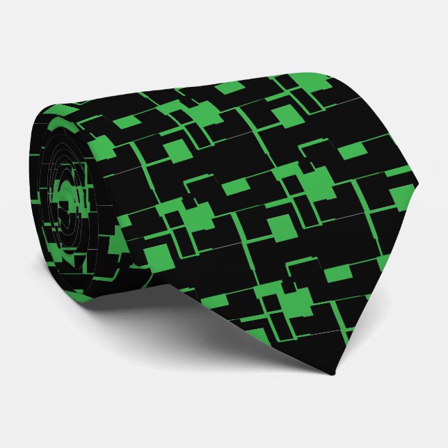 Trendy Cool Black/Green Pattern Tie (Rolled)