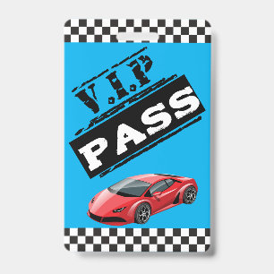 Trendy Cool Blue Race Car Birthday VIP Passes Badge