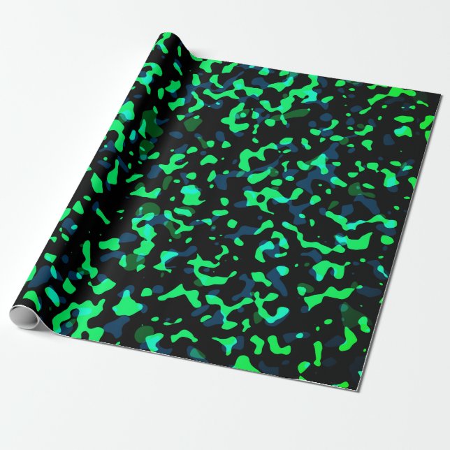 Trendy Cool Blue Seagreen Camouflage Pattern  Wrapping Paper (Unrolled)