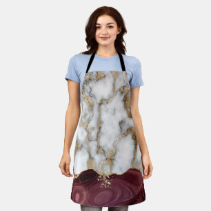 Trendy Cool Burgundy Gold Marble Stone Texture   Apron