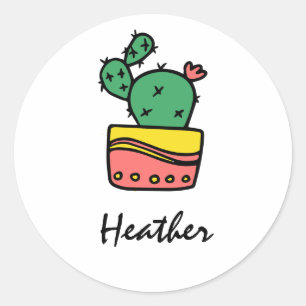 Trendy cool cactus personalized name template classic round sticker