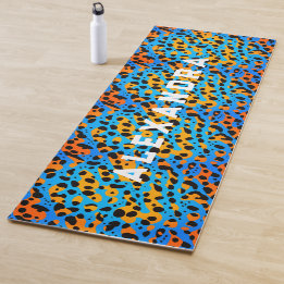 Trendy Cool Colourful Leopard Pattern And Name Yoga Mat