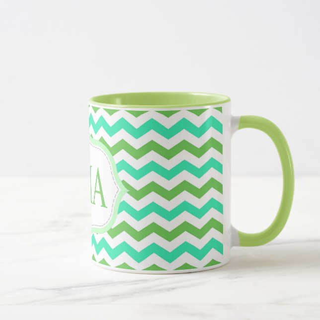 Trendy, cool, fresh chevron  monogram initials mug (Right)