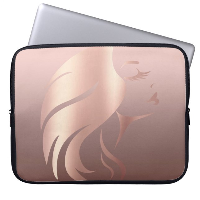 Trendy Cool Girl Face Silhouette Laptop Sleeve (Front)