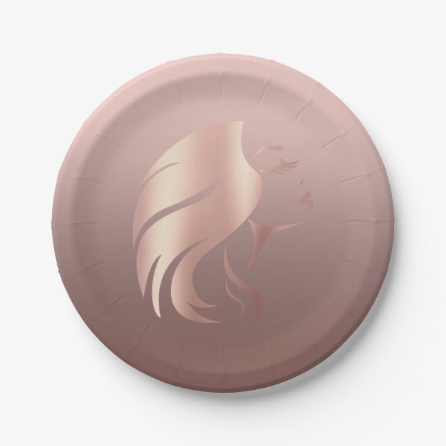 Trendy Cool Girl Face Silhouette Paper Plate (Front)