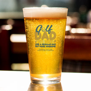 Trendy Cool "GOLF DAD" Blue Typography Pint Glass